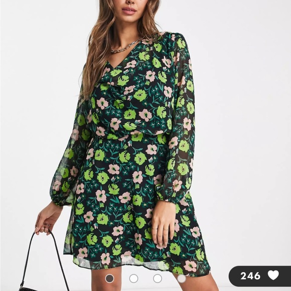 ASOS River Island cowl neck mini dress in green - Picture 2 of 4
